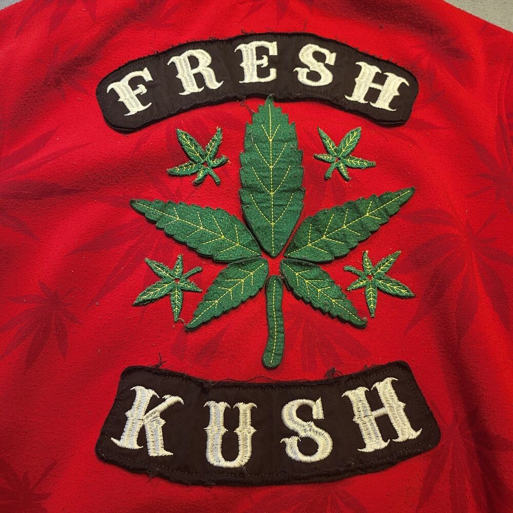 Fresh Kush Mens Large Red Full Zip Hoodie Embroidered All Over Print Sweatshirt